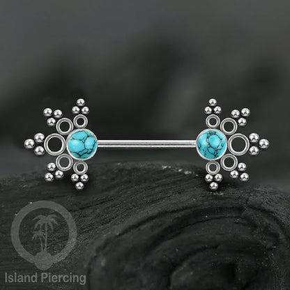 Aksesoris Tindik Puting dari baja Stainless, warna silver atau gold, dengan batu cantik