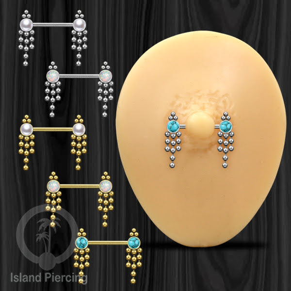 Aksesoris Puting terbuat dari baja Stainless dengan Turquoise, Pearl, atau Opal Putih