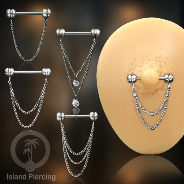 Tindik Puting Stainless dengan banyak model Rantai, warna Silver, Nipple Piercing Jewelry