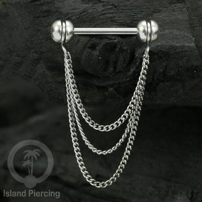 Tindik Puting Stainless dengan banyak model Rantai, warna Silver, Nipple Piercing Jewelry