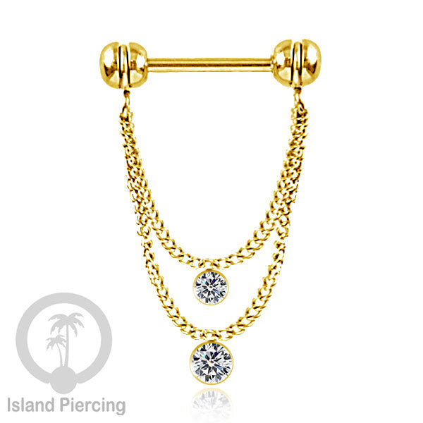 Tindik Puting Stainless dengan banyak model Rantai, warna Gold, Nipple Piercing Jewelry