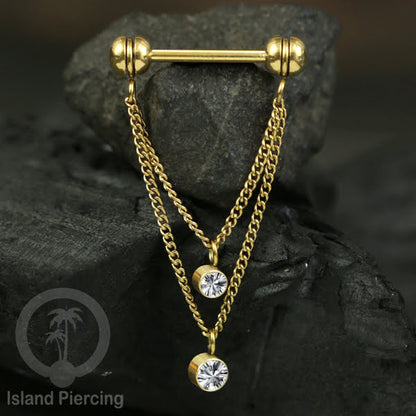 Tindik Puting Stainless dengan banyak model Rantai, warna Gold, Nipple Piercing Jewelry