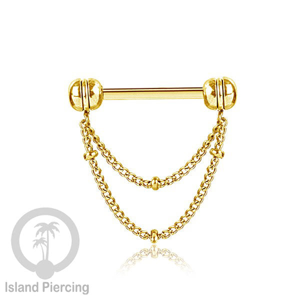 Tindik Puting Stainless dengan banyak model Rantai, warna Gold, Nipple Piercing Jewelry
