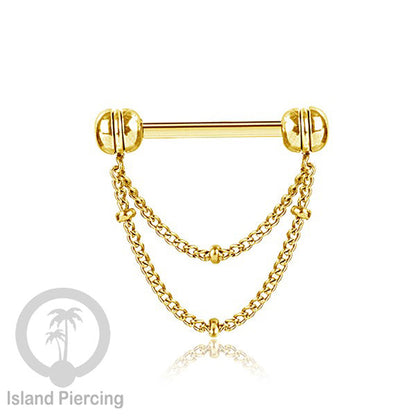 Tindik Puting Stainless dengan banyak model Rantai, warna Gold, Nipple Piercing Jewelry