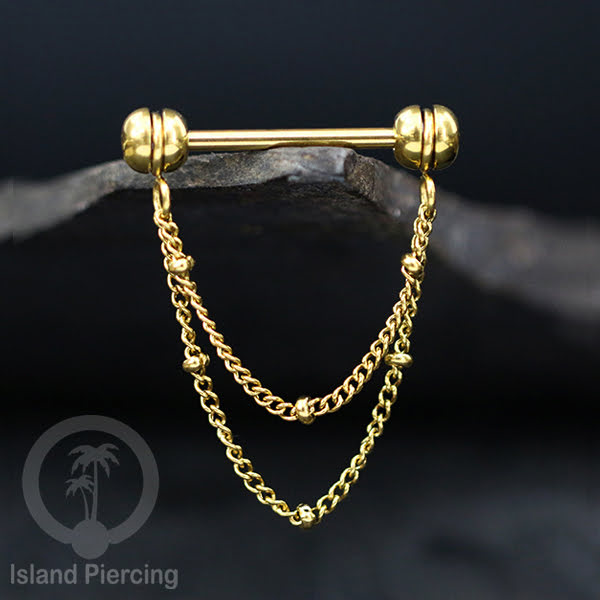 Tindik Puting Stainless dengan banyak model Rantai, warna Gold, Nipple Piercing Jewelry