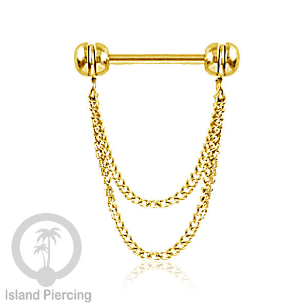 Tindik Puting Stainless dengan banyak model Rantai, warna Gold, Nipple Piercing Jewelry