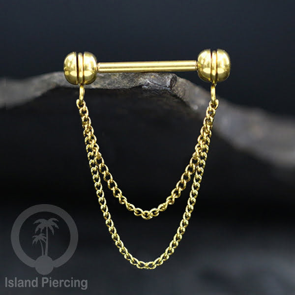 Tindik Puting Stainless dengan banyak model Rantai, warna Gold, Nipple Piercing Jewelry