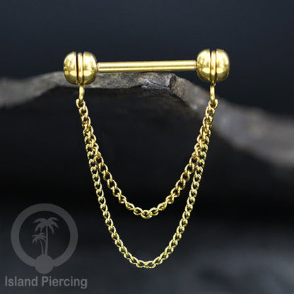 Tindik Puting Stainless dengan banyak model Rantai, warna Gold, Nipple Piercing Jewelry