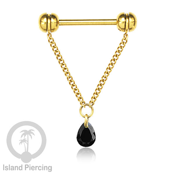 Tindik puting Stainless warna Gold dengan Rantai dan Kristal Zirconia, Nipple Piercing Jewelry