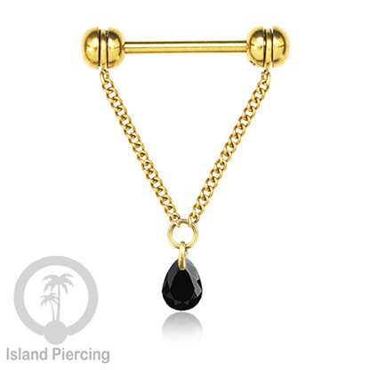 Tindik puting Stainless warna Gold dengan Rantai dan Kristal Zirconia, Nipple Piercing Jewelry