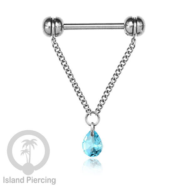 Tindik puting Stainless warna Silver dengan Rantai dan Kristal Zirconia, Nipple Piercing Jewelry