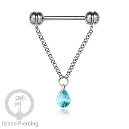 Tindik puting Stainless warna Silver dengan Rantai dan Kristal Zirconia, Nipple Piercing Jewelry