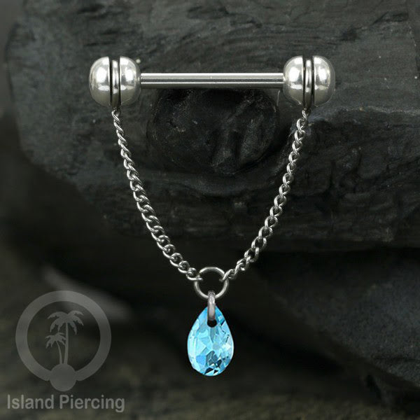 Tindik puting Stainless warna Silver dengan Rantai dan Kristal Zirconia, Nipple Piercing Jewelry