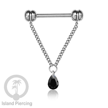 Tindik puting Stainless warna Silver dengan Rantai dan Kristal Zirconia, Nipple Piercing Jewelry