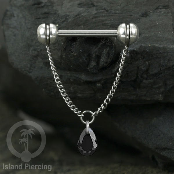 Tindik puting Stainless warna Silver dengan Rantai dan Kristal Zirconia, Nipple Piercing Jewelry