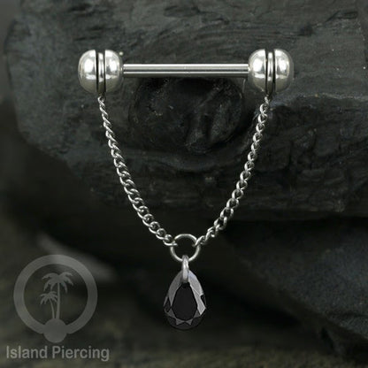 Tindik puting Stainless warna Silver dengan Rantai dan Kristal Zirconia, Nipple Piercing Jewelry