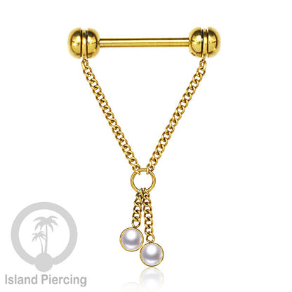 Tindik puting Stainless Steel dengan rantai dan batu asli, warna gold atau silver. Nipple piercing.