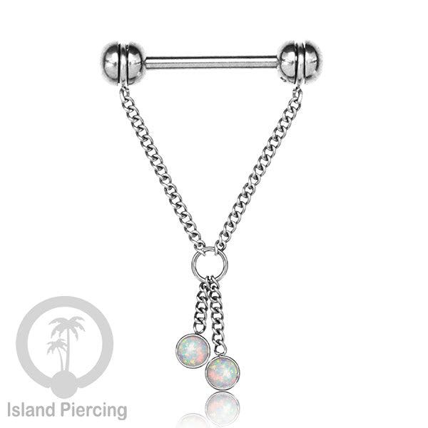 Tindik puting Stainless Steel dengan rantai dan batu asli, warna gold atau silver. Nipple piercing.