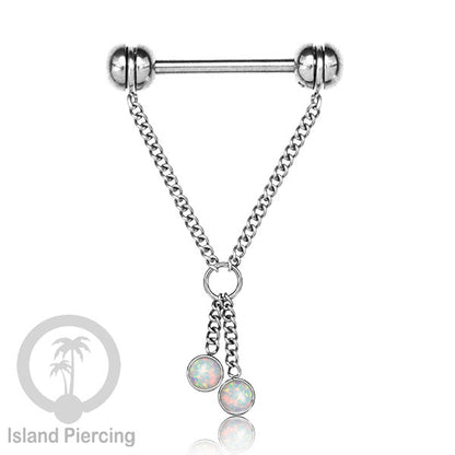 Tindik puting Stainless Steel dengan rantai dan batu asli, warna gold atau silver. Nipple piercing.