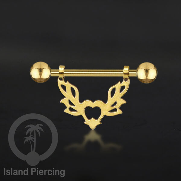 Steel Nipple Piercing, Tindik Puting Stainless warna gold model unik Island Piercing