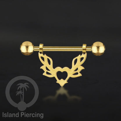 Steel Nipple Piercing, Tindik Puting Stainless warna gold model unik Island Piercing
