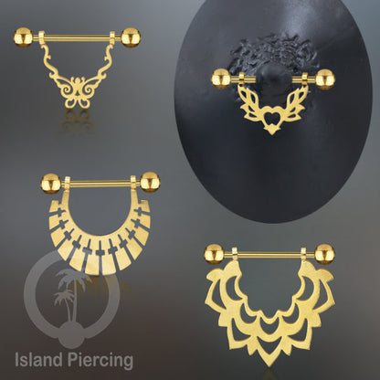 Steel Nipple Piercing, Tindik Puting Stainless warna gold model unik Island Piercing