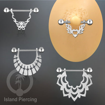 Steel Nipple Piercing, Tindik Puting Stainless warna Silver model unik Island Piercing
