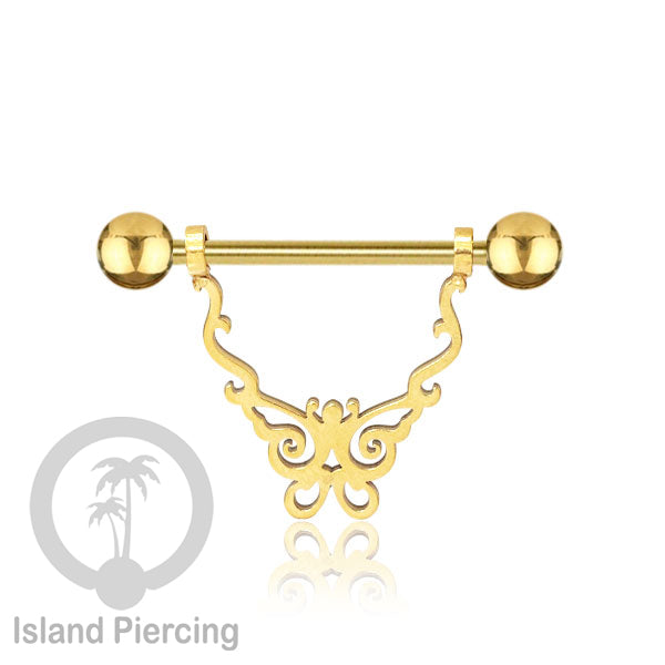 Steel Nipple Piercing, Tindik Puting Stainless warna gold model unik Island Piercing
