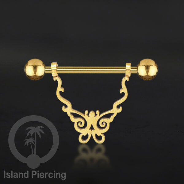Steel Nipple Piercing, Tindik Puting Stainless warna gold model unik Island Piercing