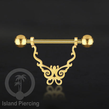 Steel Nipple Piercing, Tindik Puting Stainless warna gold model unik Island Piercing