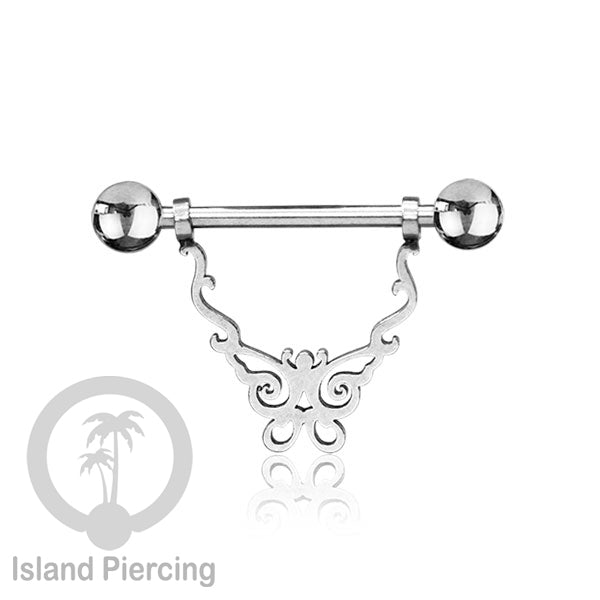 Steel Nipple Piercing, Tindik Puting Stainless warna Silver model unik Island Piercing
