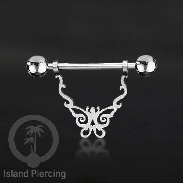 Steel Nipple Piercing, Tindik Puting Stainless warna Silver model unik Island Piercing
