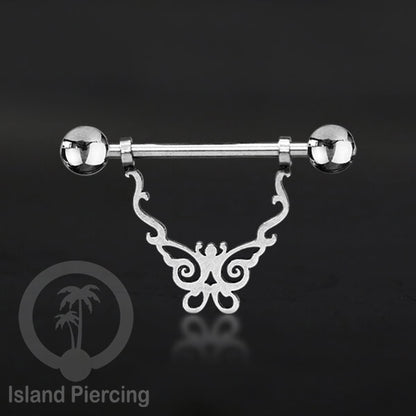 Steel Nipple Piercing, Tindik Puting Stainless warna Silver model unik Island Piercing