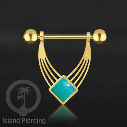 Tindik Puting Stainless warna Gold  motif unik dan epoxy banyak pilihan warna. Nipple Body Piercing Jewelry
