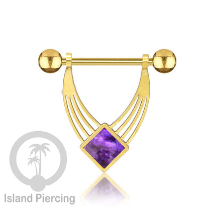 Tindik Puting Stainless warna Gold  motif unik dan epoxy banyak pilihan warna. Nipple Body Piercing Jewelry