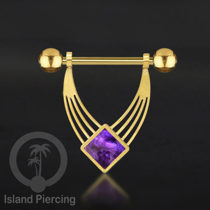 Tindik Puting Stainless warna Gold  motif unik dan epoxy banyak pilihan warna. Nipple Body Piercing Jewelry