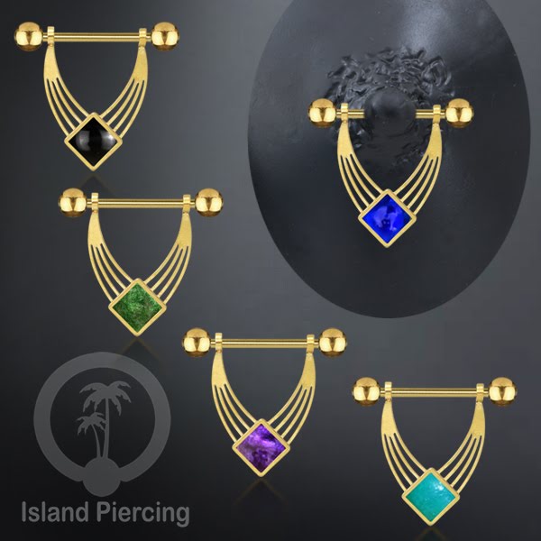Tindik Puting Stainless warna Gold  motif unik dan epoxy banyak pilihan warna. Nipple Body Piercing Jewelry