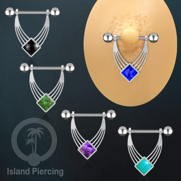 Tindik Puting Stainless warna Silver  motif unik dan epoxy banyak pilihan warna. Nipple Body Piercing Jewelry