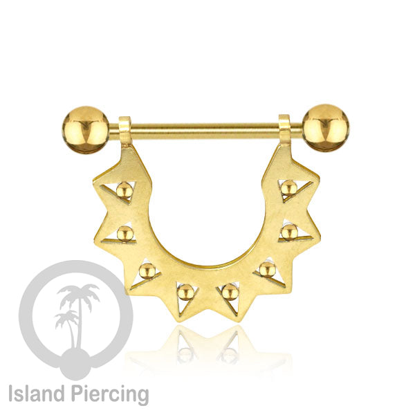 316L Steel Nipple Piercing PVD Gold Plating, Tindik Puting stainless dengan Rantai