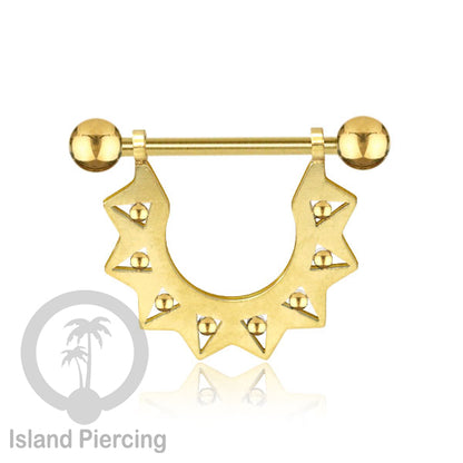 316L Steel Nipple Piercing PVD Gold Plating, Tindik Puting stainless dengan Rantai
