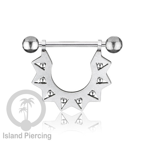 Steel Nipple Piercing, Tindik Puting stainless warna Silver dengan Rantai dan Kristal
