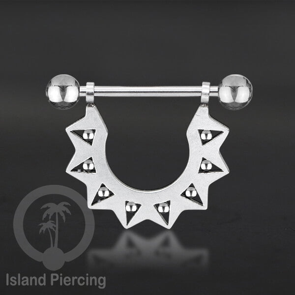 Steel Nipple Piercing, Tindik Puting stainless warna Silver dengan Rantai dan Kristal