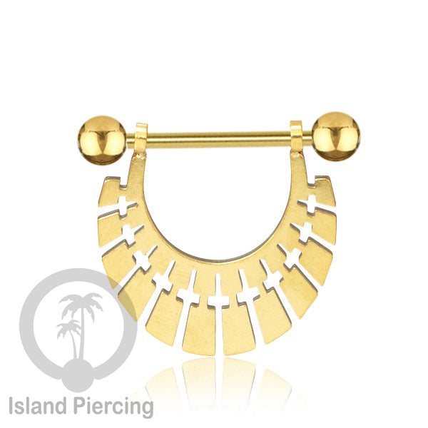 Steel Nipple Piercing, Tindik Puting Stainless warna gold model unik Island Piercing
