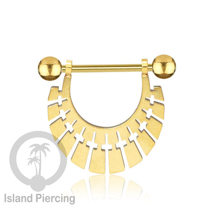 Steel Nipple Piercing, Tindik Puting Stainless warna gold model unik Island Piercing