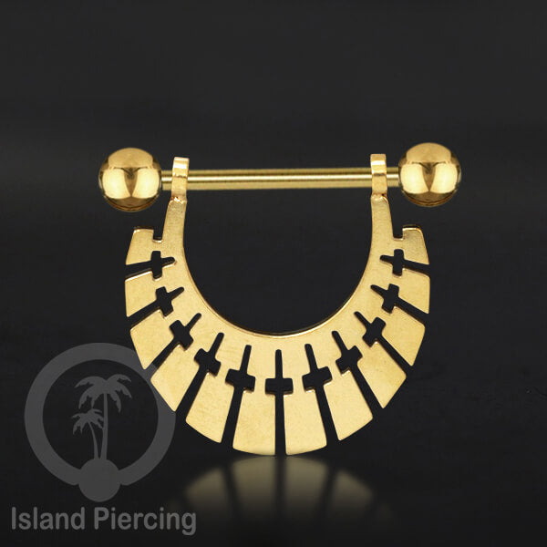 Steel Nipple Piercing, Tindik Puting Stainless warna gold model unik Island Piercing