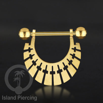 Steel Nipple Piercing, Tindik Puting Stainless warna gold model unik Island Piercing