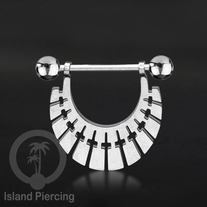 Steel Nipple Piercing, Tindik Puting Stainless warna Silver model unik Island Piercing