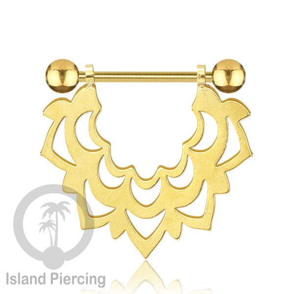 Steel Nipple Piercing, Tindik Puting Stainless warna gold model unik Island Piercing