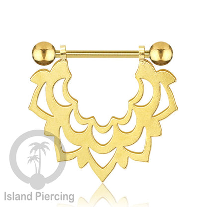 Steel Nipple Piercing, Tindik Puting Stainless warna gold model unik Island Piercing