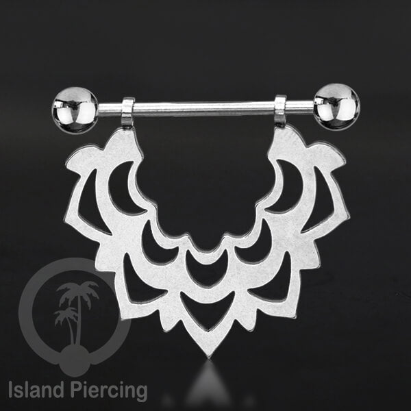 Steel Nipple Piercing, Tindik Puting Stainless warna Silver model unik Island Piercing